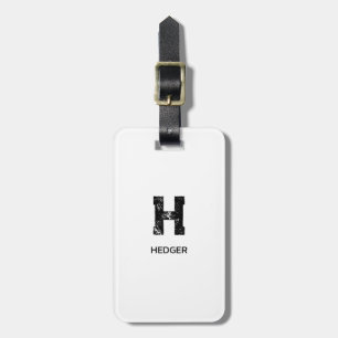 MINIMALIST BLACK ONE LETTER MONOGRAM NAME WHITE LUGGAGE TAG