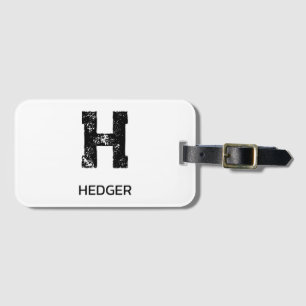 MINIMALIST BLACK ONE LETTER MONOGRAM NAME WHITE LUGGAGE TAG
