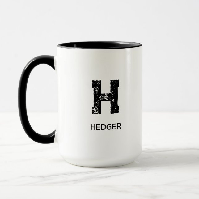 MINIMALIST BLACK ONE LETTER MONOGRAM NAME WHITE MUG (Left)