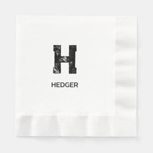 MINIMALIST BLACK ONE LETTER MONOGRAM NAME WHITE NAPKIN