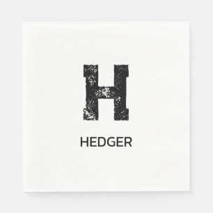 MINIMALIST BLACK ONE LETTER MONOGRAM NAME WHITE NAPKIN