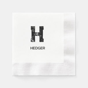 MINIMALIST BLACK ONE LETTER MONOGRAM NAME WHITE NAPKIN