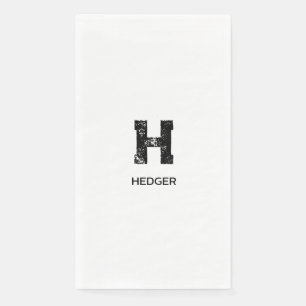 MINIMALIST BLACK ONE LETTER MONOGRAM NAME WHITE NAPKIN