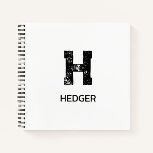 MINIMALIST BLACK ONE LETTER MONOGRAM NAME WHITE NOTEBOOK