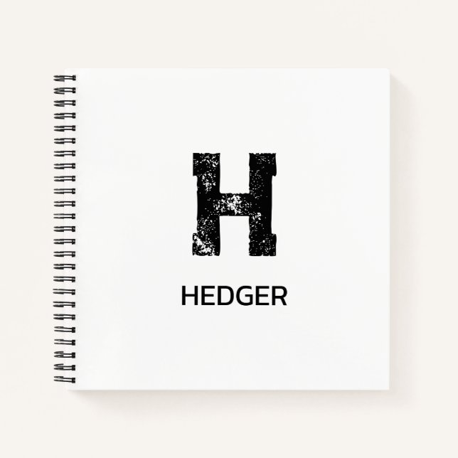 MINIMALIST BLACK ONE LETTER MONOGRAM NAME WHITE NOTEBOOK (Front)