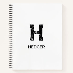 MINIMALIST BLACK ONE LETTER MONOGRAM NAME WHITE NOTEBOOK