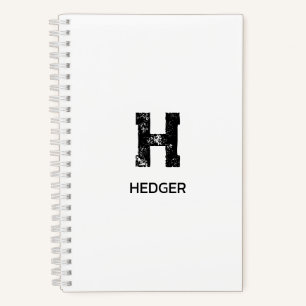MINIMALIST BLACK ONE LETTER MONOGRAM NAME WHITE NOTEBOOK