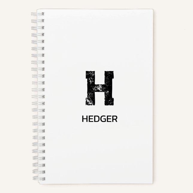 MINIMALIST BLACK ONE LETTER MONOGRAM NAME WHITE NOTEBOOK (Front)