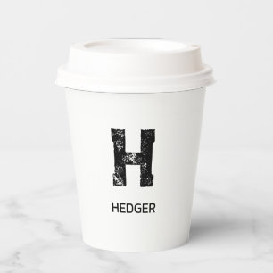 MINIMALIST BLACK ONE LETTER MONOGRAM NAME WHITE PAPER CUPS