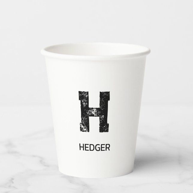 MINIMALIST BLACK ONE LETTER MONOGRAM NAME WHITE PAPER CUPS (Front)