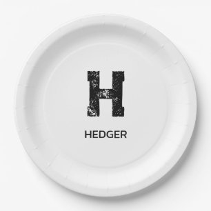 MINIMALIST BLACK ONE LETTER MONOGRAM NAME WHITE PAPER PLATE