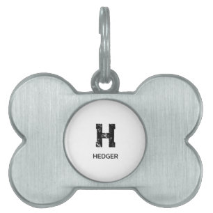 MINIMALIST BLACK ONE LETTER MONOGRAM NAME WHITE PET ID TAG