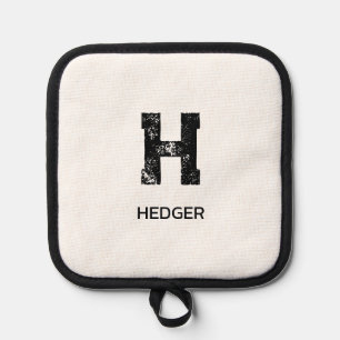 MINIMALIST BLACK ONE LETTER MONOGRAM NAME WHITE POT HOLDER