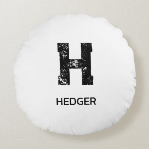 MINIMALIST BLACK ONE LETTER MONOGRAM NAME WHITE ROUND CUSHION