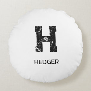 MINIMALIST BLACK ONE LETTER MONOGRAM NAME WHITE ROUND CUSHION