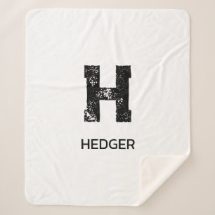 MINIMALIST BLACK ONE LETTER MONOGRAM NAME WHITE SHERPA BLANKET