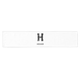 MINIMALIST BLACK ONE LETTER MONOGRAM NAME WHITE SHORT TABLE RUNNER