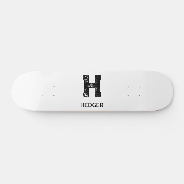 MINIMALIST BLACK ONE LETTER MONOGRAM NAME WHITE SKATEBOARD (Horz)