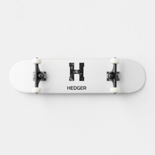 MINIMALIST BLACK ONE LETTER MONOGRAM NAME WHITE SKATEBOARD