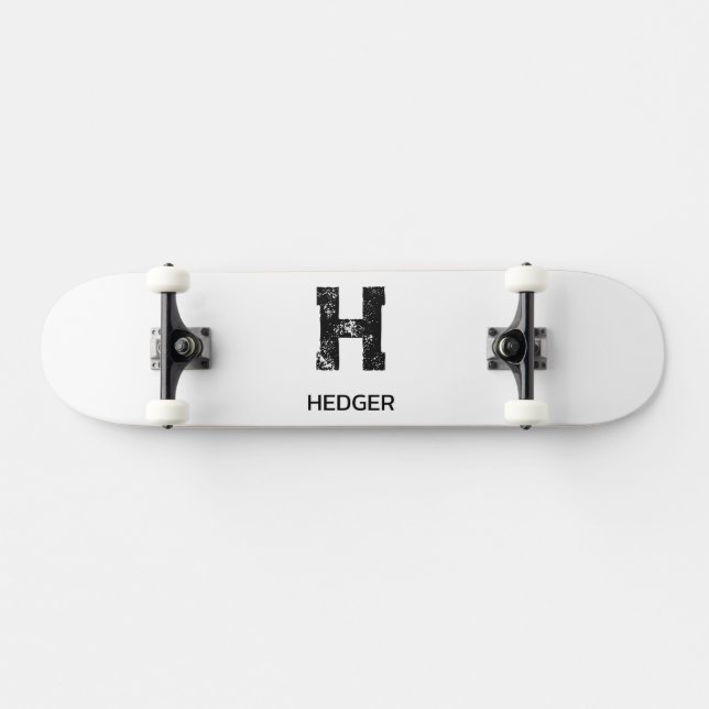 MINIMALIST BLACK ONE LETTER MONOGRAM NAME WHITE SKATEBOARD (Horz)