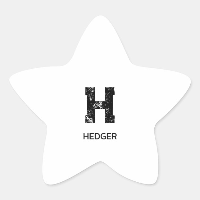 MINIMALIST BLACK ONE LETTER MONOGRAM NAME WHITE STAR STICKER (Front)
