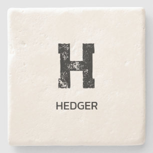 MINIMALIST BLACK ONE LETTER MONOGRAM NAME WHITE STONE COASTER