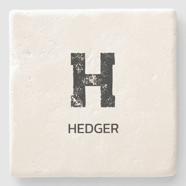 MINIMALIST BLACK ONE LETTER MONOGRAM NAME WHITE STONE COASTER (Front)