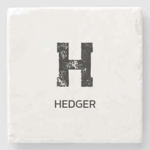 MINIMALIST BLACK ONE LETTER MONOGRAM NAME WHITE STONE COASTER