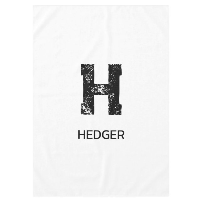MINIMALIST BLACK ONE LETTER MONOGRAM NAME WHITE TABLECLOTH (Front)