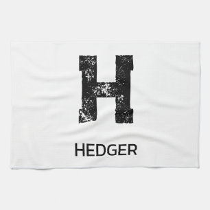 MINIMALIST BLACK ONE LETTER MONOGRAM NAME WHITE TEA TOWEL