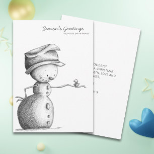 Minimalist Black Pencil Snowman Bird Christmas Holiday Card