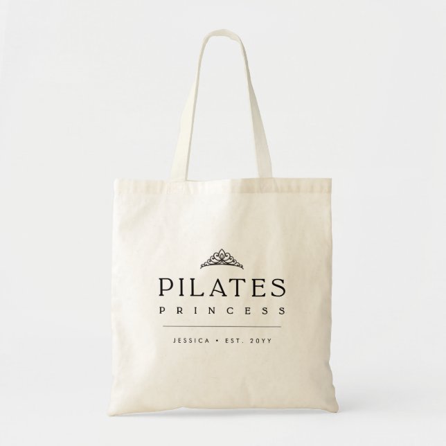 Minimalist Black Personalized Pilates Princess Tote Bag (Front)