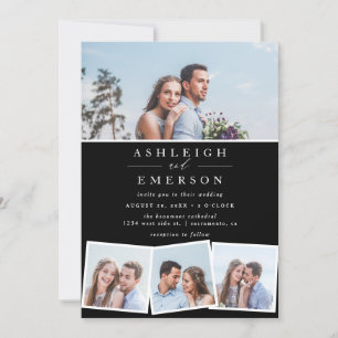 Minimalist Black Photo Collage Wedding Invitation