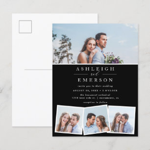 Minimalist Black Photo Collage Wedding Invitation Postcard