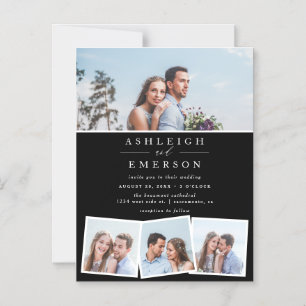 Minimalist Black Photo Collage Wedding Magnetic Invitation