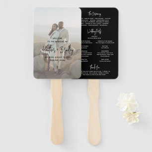 Minimalist Black Photo Modern Wedding Program Hand Fan