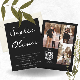 Minimalist Black Photo QR Code All in One Wedding Invitation