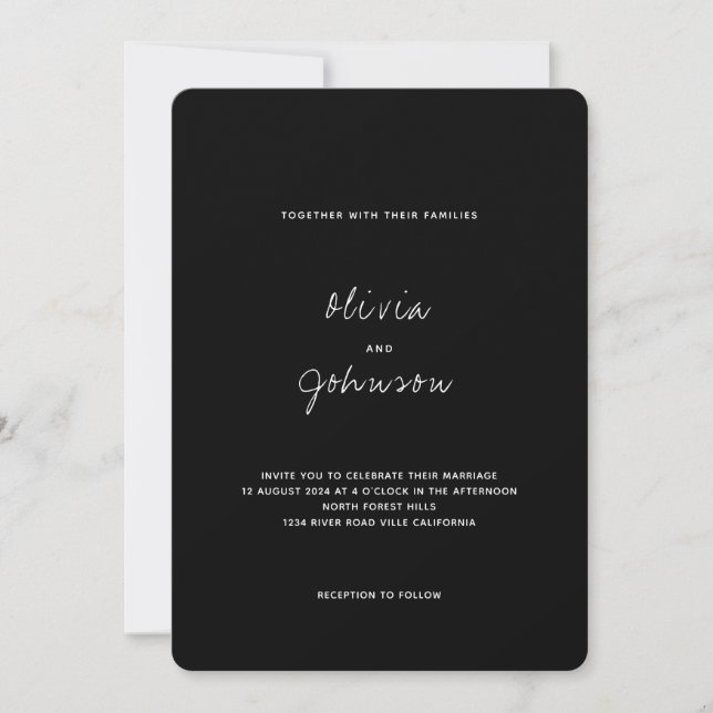 Minimalist Black Photo Wedding Invitation (Front)