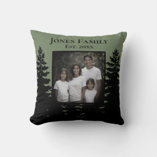 Minimalist black pine tree silhouette personalise cushion