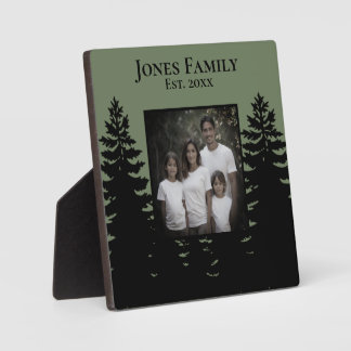 Minimalist black pine tree silhouette personalise  plaque