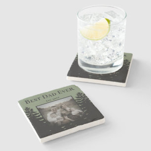 Minimalist black pine tree silhouette personalise  stone coaster