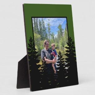 Minimalist black pine tree silhouette photo plaque