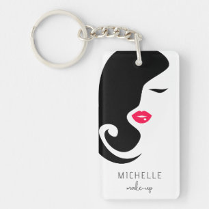 Minimalist Black Pink Makeup Artist Beauty Girl QR Key Ring