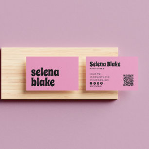 Minimalist Black & Pink  Modern QR Code  Business Card