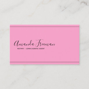 Minimalist Black & Pink Notary Loan Signing Agent Business Card