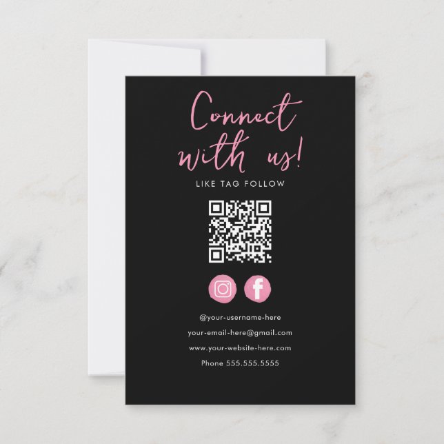 Minimalist Black Pink Qr Code Connect With Us Invitation (Front)
