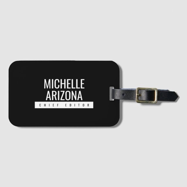 Minimalist Black Professional Modern Luggage Tag (Front Horizontal)