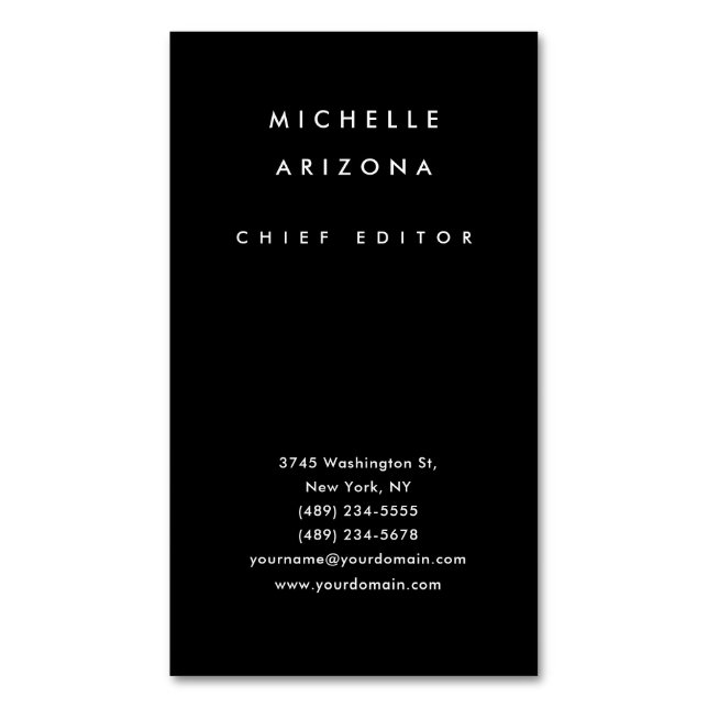 Minimalist Black Professional Modern Magnetic Business Card (Front Vertical)