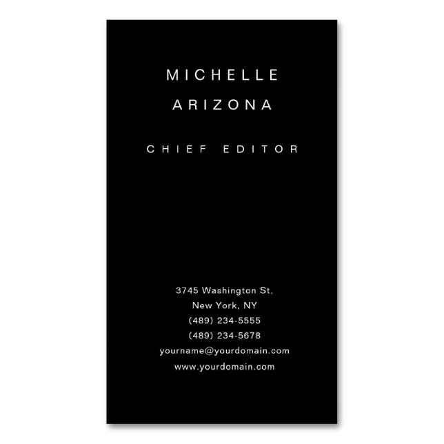 Minimalist Black Professional Modern Magnetic Business Card (Front Vertical)