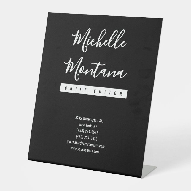 Minimalist Black Professional Modern Pedestal Sign (Front)